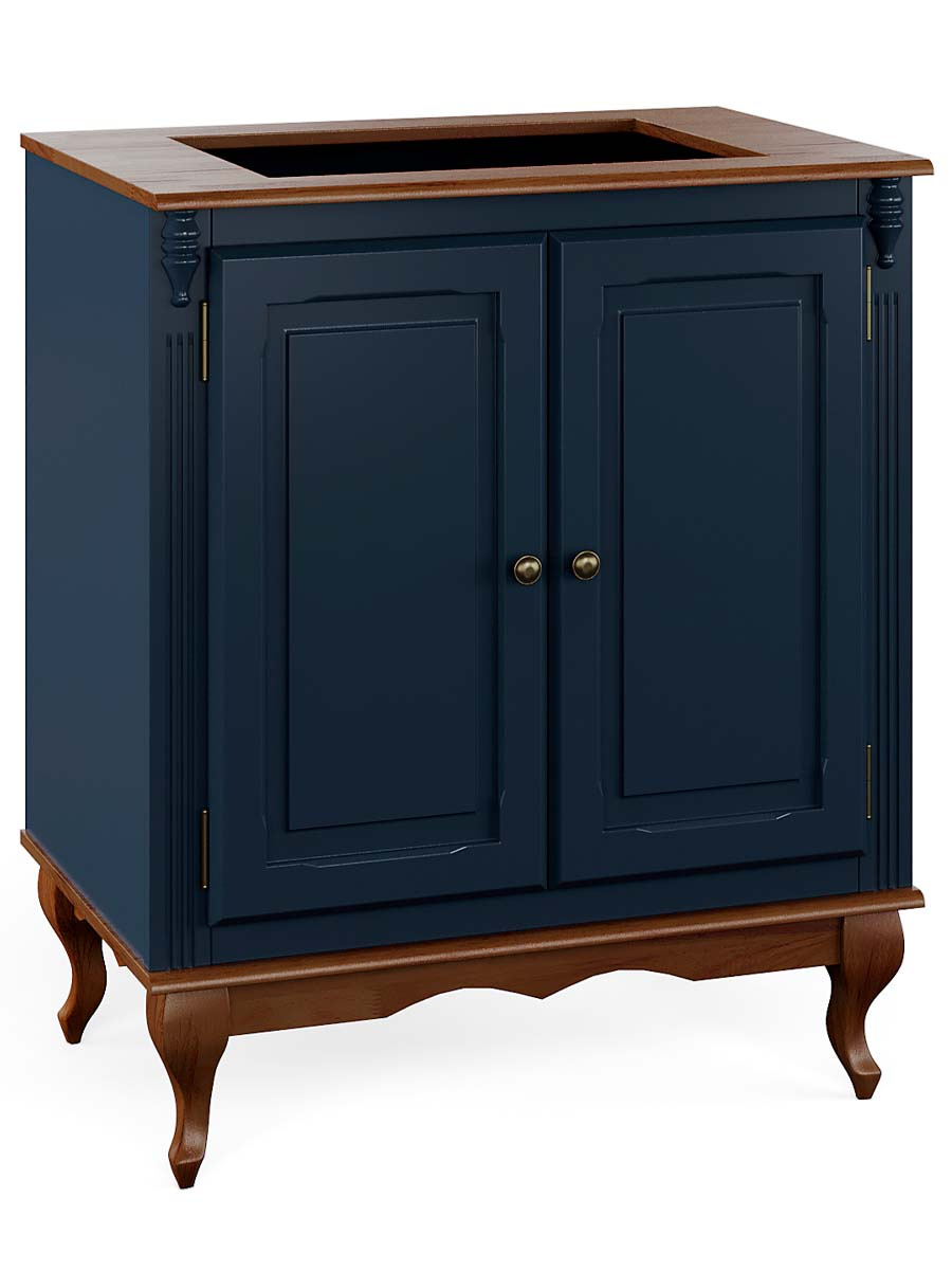 Balcão Para Cooktop 4 Bocas 2 Portas Prateleira Interna Pés Luis XV Hanover 95 x 80 x 53 cm (A x L x P) - Cor Azul Petróleo - Imbuia Glazer