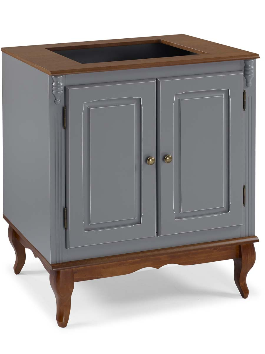 Balcão Para Cooktop 4 Bocas 2 Portas Prateleira Interna Pés Luis XV Hanover 95 x 80 x 53 cm (A x L x P) - Cor Cinza Escuro - Imbuia Glazer