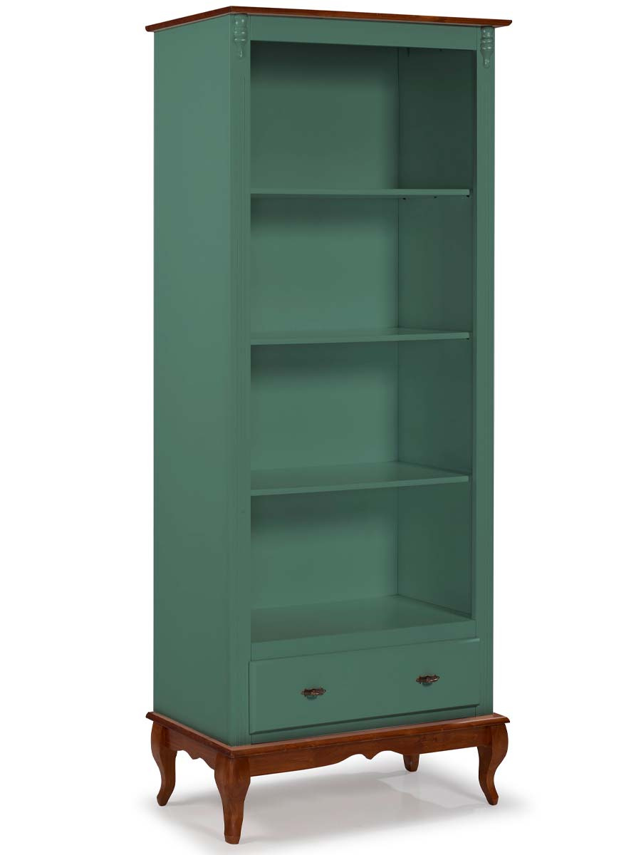 Estante Linz Pés Luis XV 205 x 90 x 40 cm (A x L x P) - Cor Verde Musgo - Imbuia Glazer 