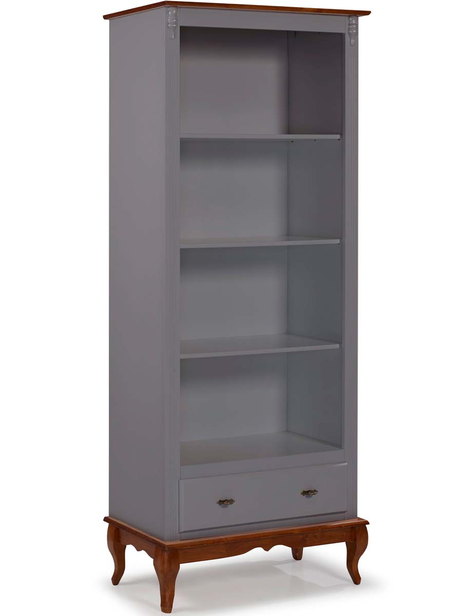 Estante Linz Pés Luis XV 205 x 90 x 40 cm (A x L x P) - Cor Cinza Escuro - Imbuia Glazer 