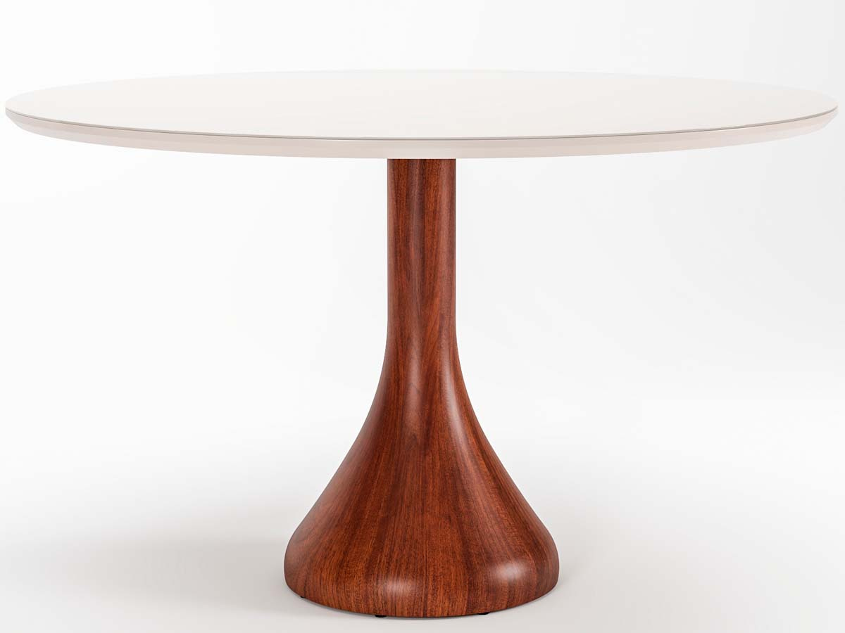 Mesa Dubai Redonda 4 Lugares Tampo Com Vidro 100 x 100 x 79 cm (C x L x A) - Cor Offwhite/Castanho