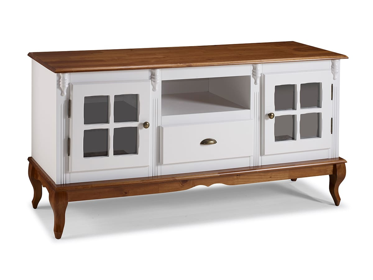 Rack Hanover 2 Portas 1 Gaveta Pés Luis XV 75 x 150 x 40 (A x L x P) - Cor Branco - Imbuia Glazer