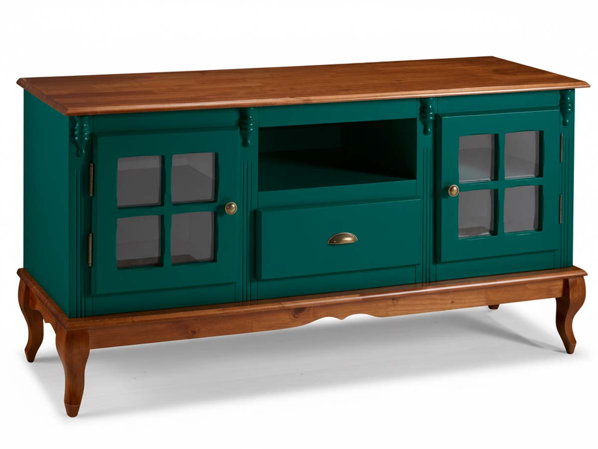 Rack Hanover 2 Portas 1 Gaveta Pés Luis XV 75 x 150 x 40 (A x L x P) - Cor Verde Musgo - Imbuia Glazer