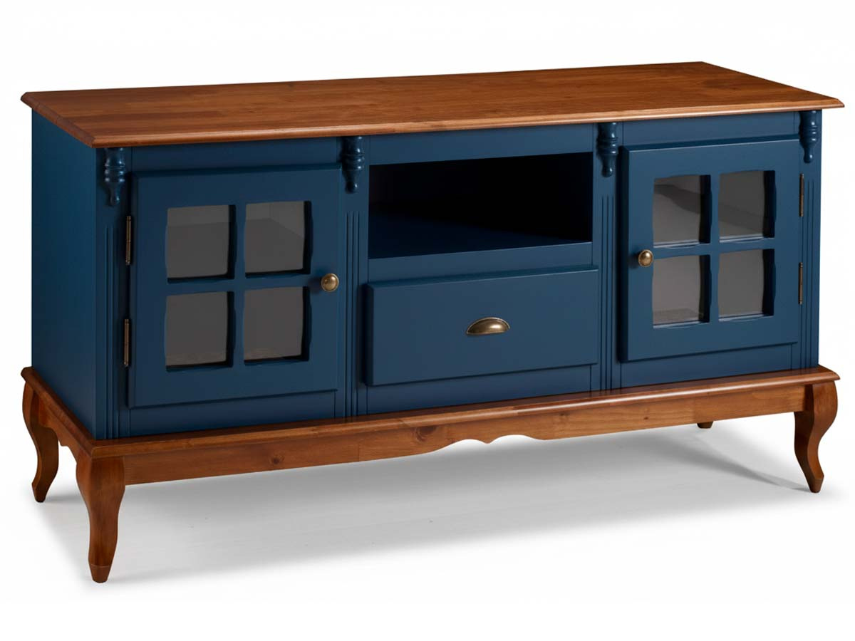 Rack Hanover 2 Portas 1 Gaveta Pés Luis XV 75 x 150 x 40 (A x L x P) - Cor Azul Petróleo - Imbuia Glazer