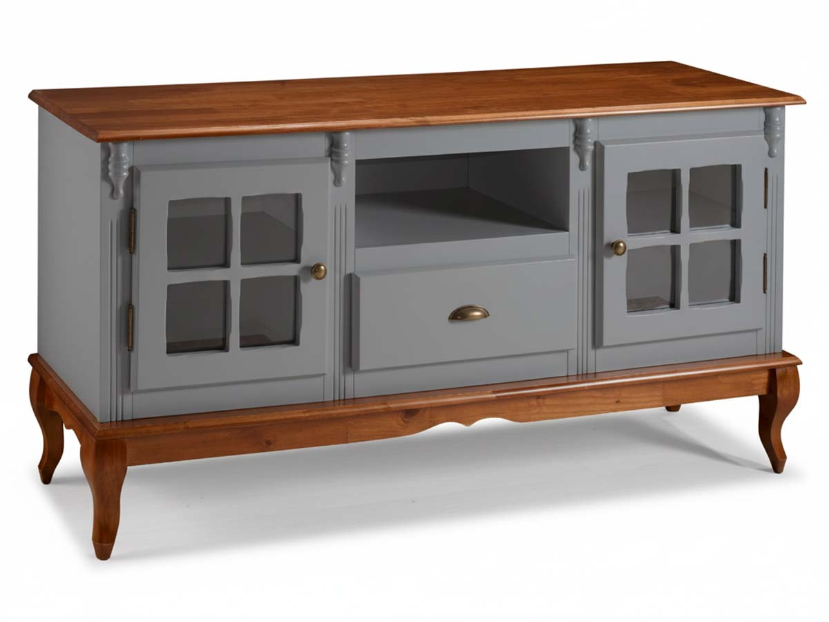 Rack Hanover 2 Portas 1 Gaveta Pés Luis XV 75 x 150 x 40 (A x L x P) - Cor Cinza Escuro - Imbuia Glazer