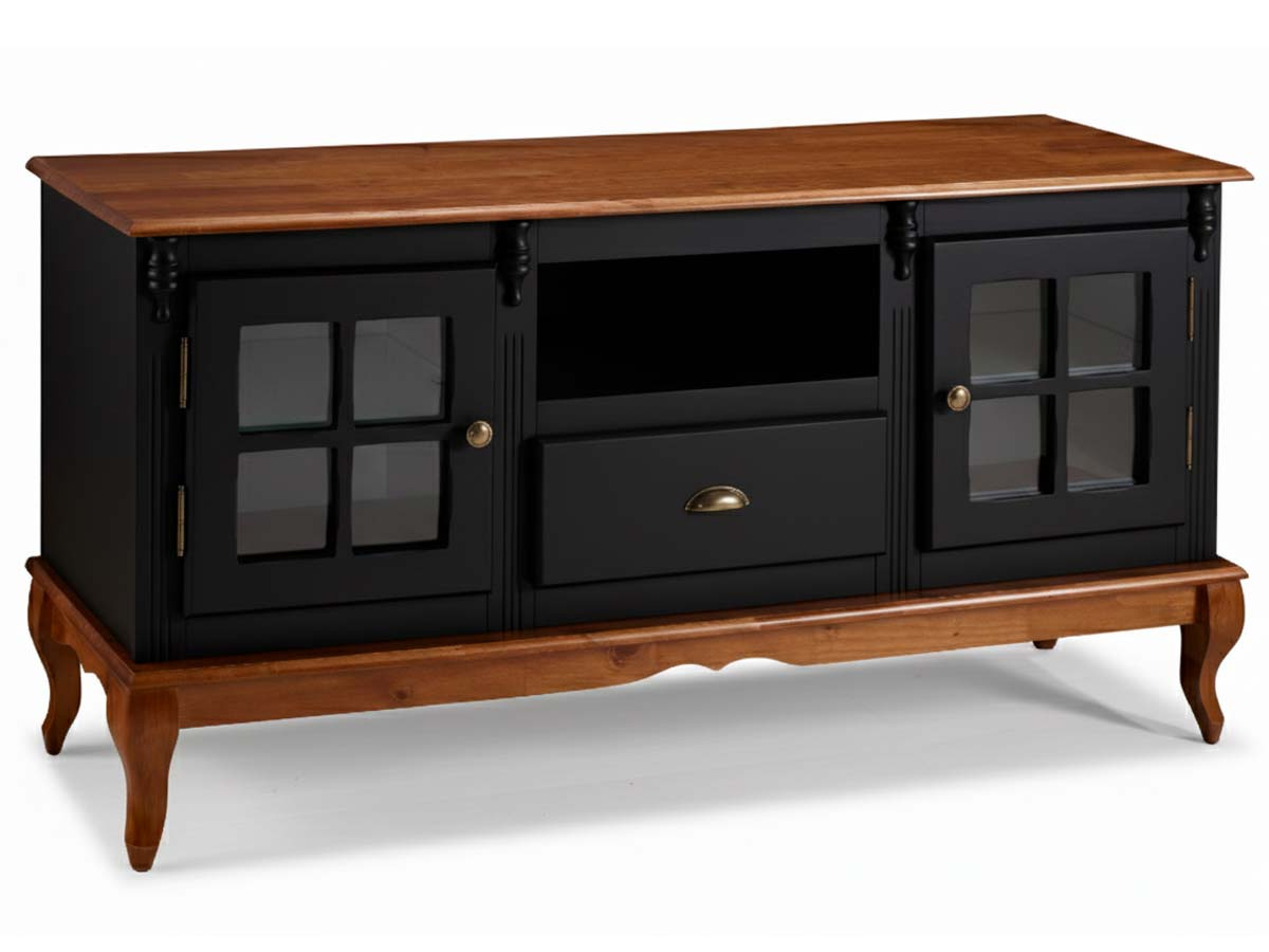 Rack Hanover 2 Portas 1 Gaveta Pés Luis XV 75 x 150 x 40 (A x L x P) - Cor Preto - Imbuia Glazer