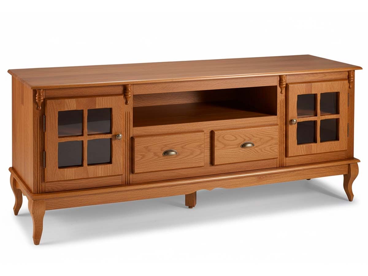 Rack Hanover 2 Portas Com Vidro Cruzeta 2 Gavetas + Nicho Pés Luis XV 75 x 195 x 40 cm (A x L x P) - Cor Imbuia Glazer