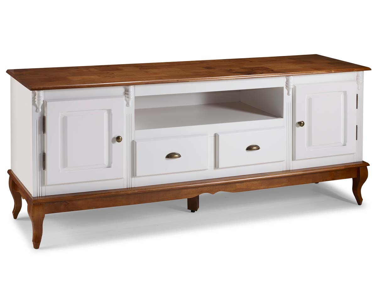 Rack Hanover 2 Portas 2 Gavetas + Nicho Pés Luis XV 75 x 195 x 40 cm (A x L x P) - Cor Branco - Imbuia Glazer