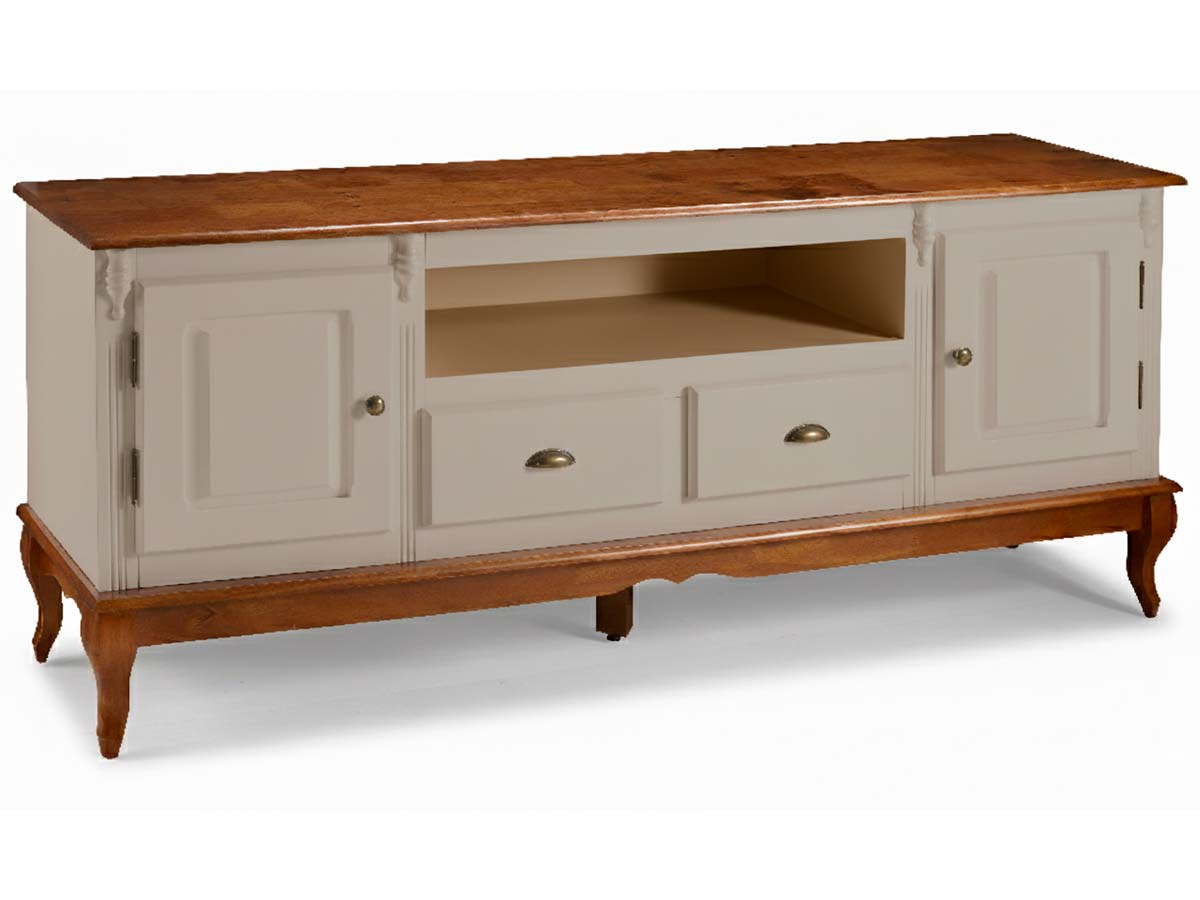 Rack Hanover 2 Portas 2 Gavetas + Nicho Pés Luis XV 75 x 195 x 40 cm (A x L x P) - Cor Offwhite - Imbuia Glazer