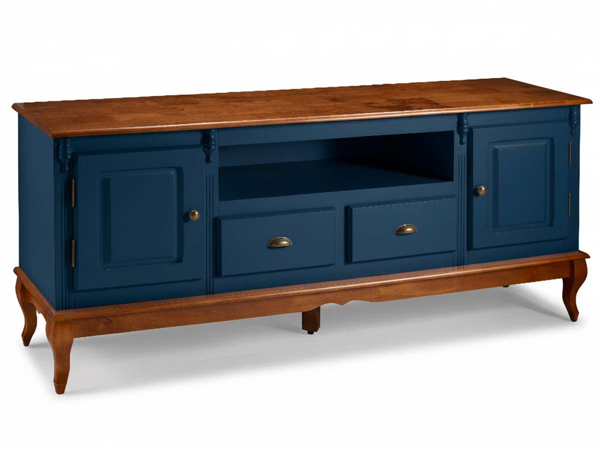 Rack Hanover 2 Portas 2 Gavetas + Nicho Pés Luis XV 75 x 195 x 40 cm (A x L x P) - Cor Azul Petróleo - Imbuia Glazer