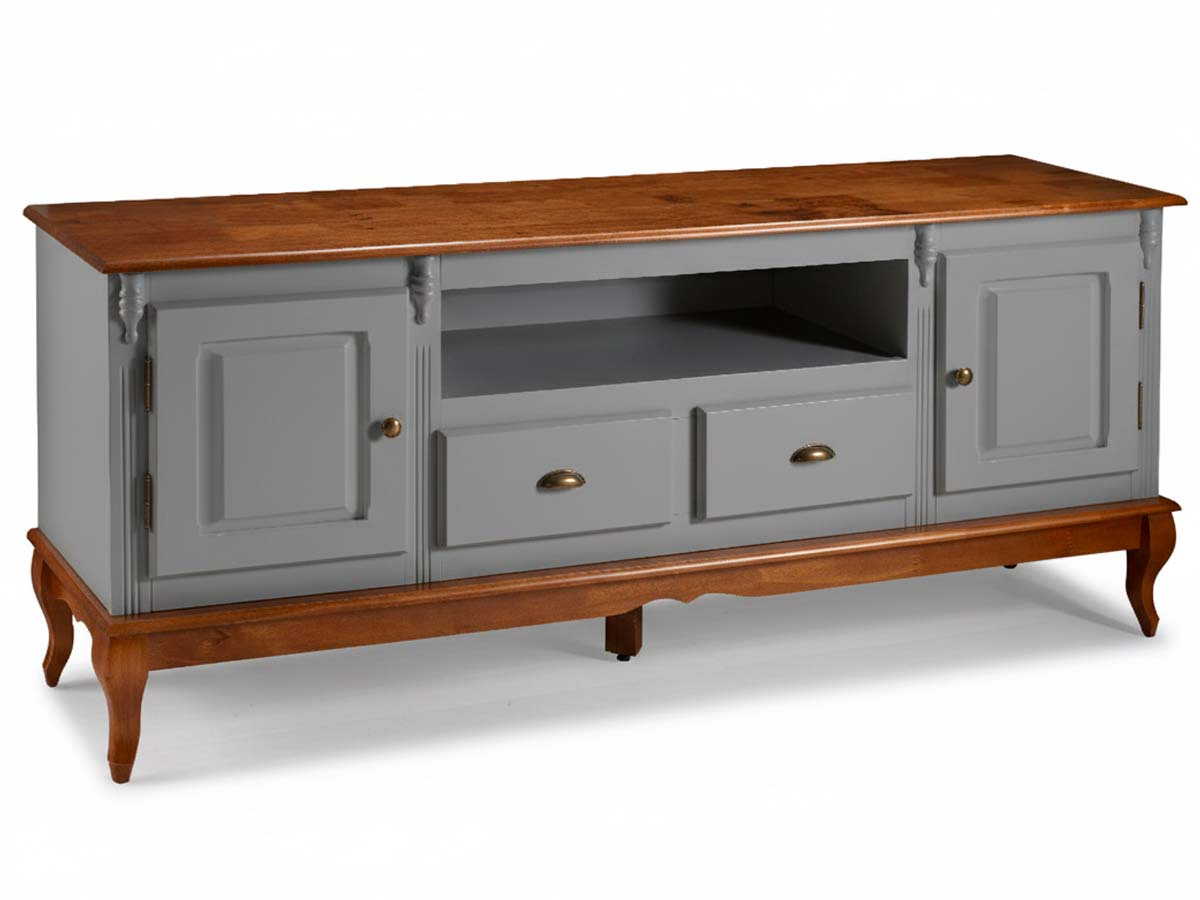 Rack Hanover 2 Portas 2 Gavetas + Nicho Pés Luis XV 75 x 195 x 40 cm (A x L x P) - Cor Cinza Escuro - Imbuia Glazer