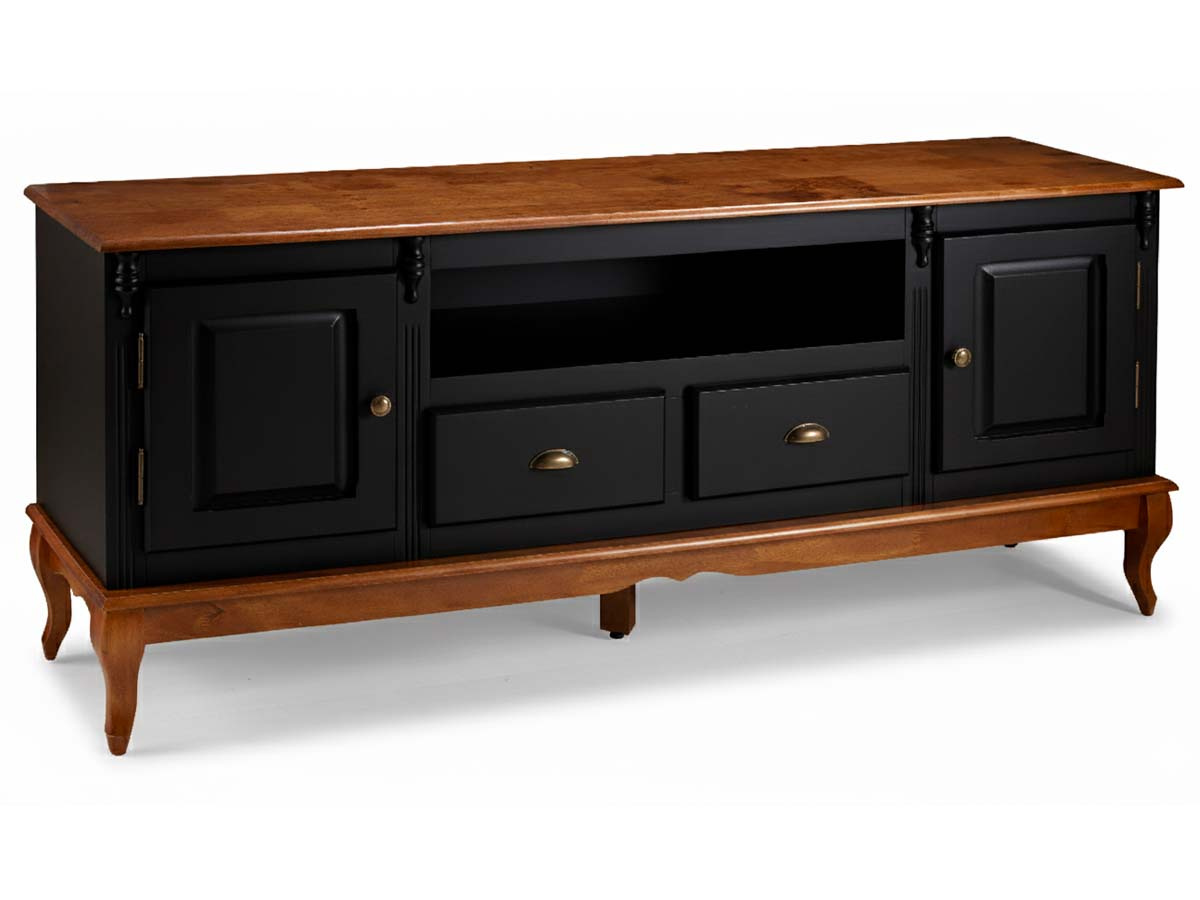 Rack Hanover 2 Portas 2 Gavetas + Nicho Pés Luis XV 75 x 195 x 40 cm (A x L x P) - Cor Preto - Imbuia Glazer