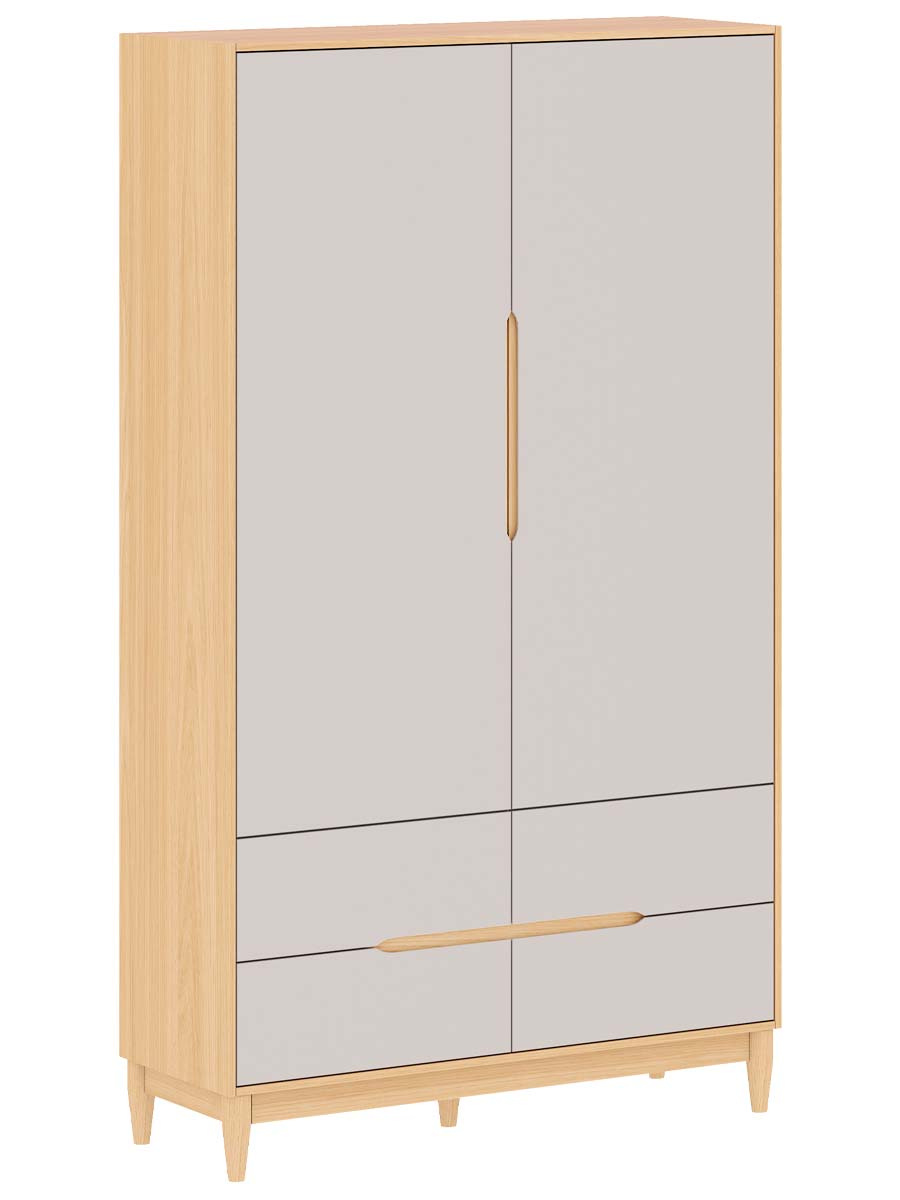 Roupeiro Tomi 2 Portas 4 Gavetas 207 x 117 x 45  cm (A x L x P) - Cor Cinza Com Carvalho Malva