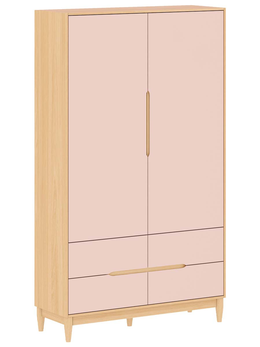 Roupeiro Tomi 2 Portas 4 Gavetas 207 x 117 x 45  cm (A x L x P) - Cor Rosa Com Carvalho Malva