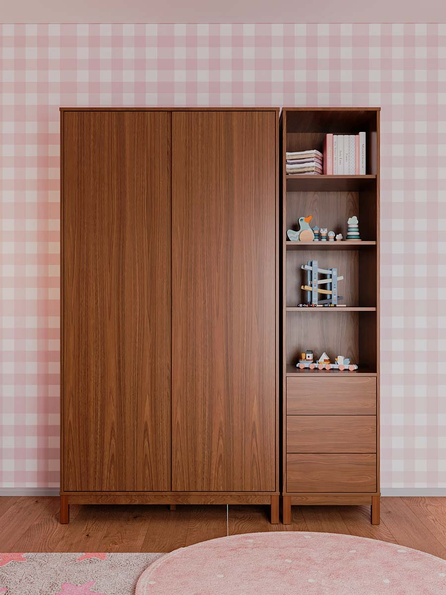 Roupeiro 2 Portas 4 Gavetas 6 Prateleiras Linha Soley 220 x 117 x 52  cm (A x L x P) - Cor Nogueira - Louro Freijó