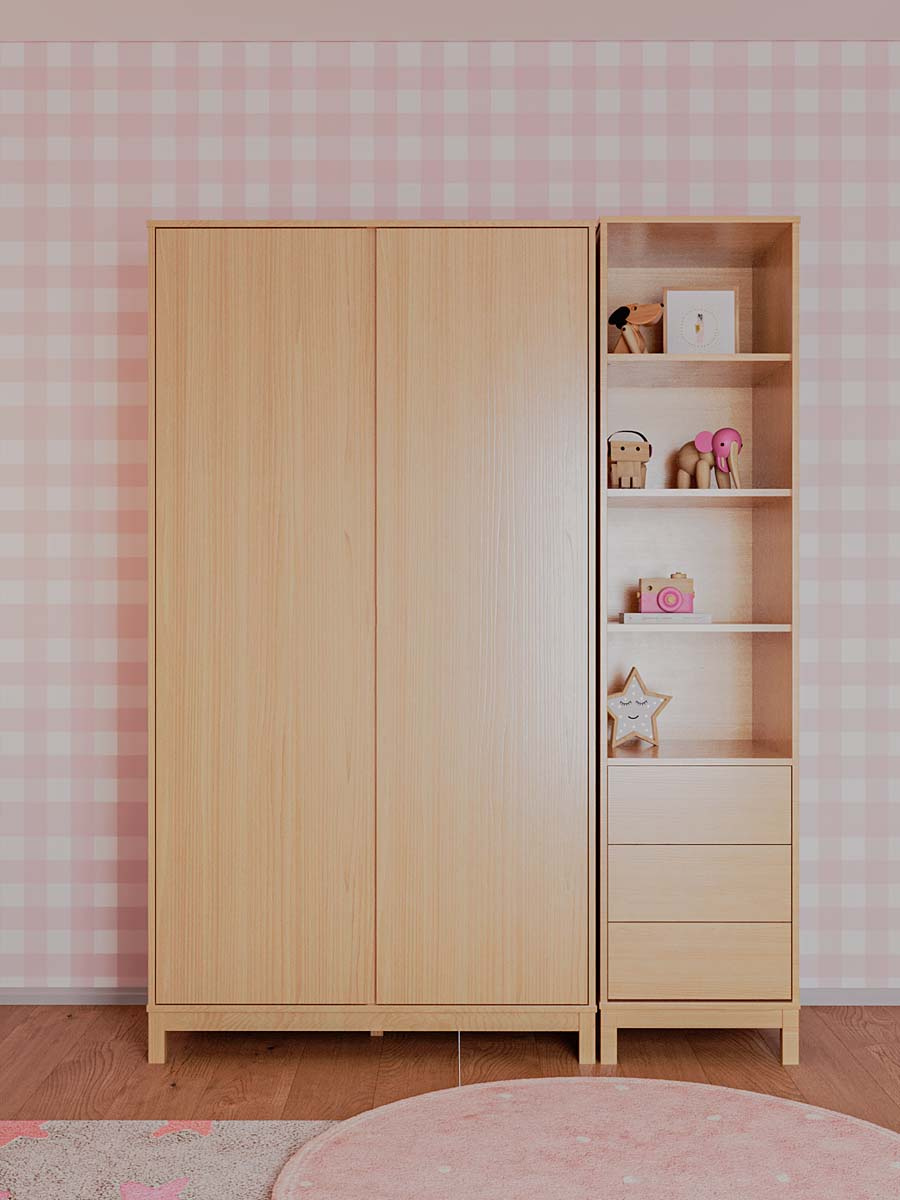 Roupeiro 2 Portas 4 Gavetas 6 Prateleiras Linha Soley 220 x 117 x 52  cm (A x L x P) - Cor Carvalho Malva