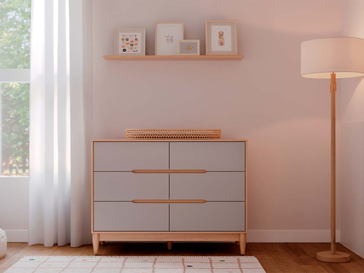 Cômoda Tomi 6 Gavetas  87 x 118 x 46  cm (A x L x P) - Cor Cinza Com Carvalho Malva 