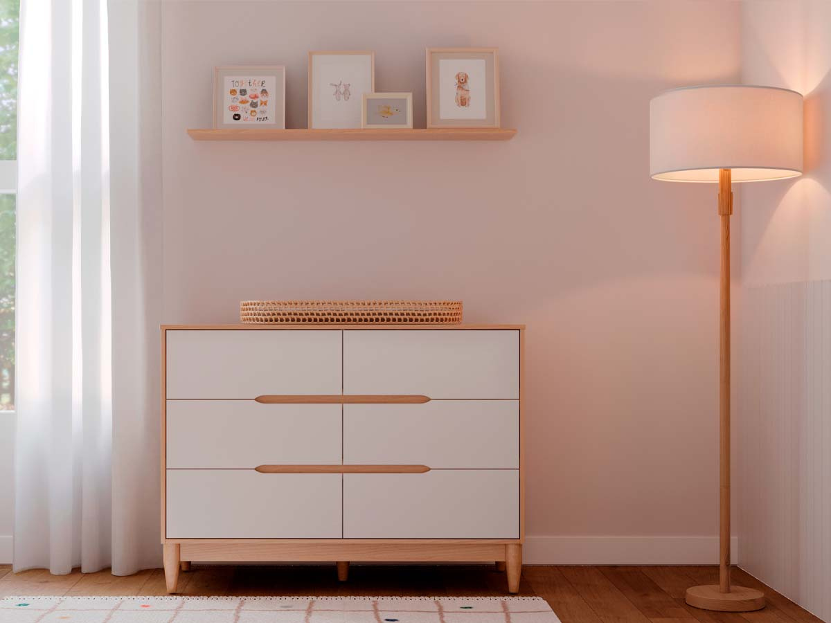 Cômoda Tomi 6 Gavetas  87 x 118 x 46  cm (A x L x P) - Cor Branco Com Carvalho Malva 