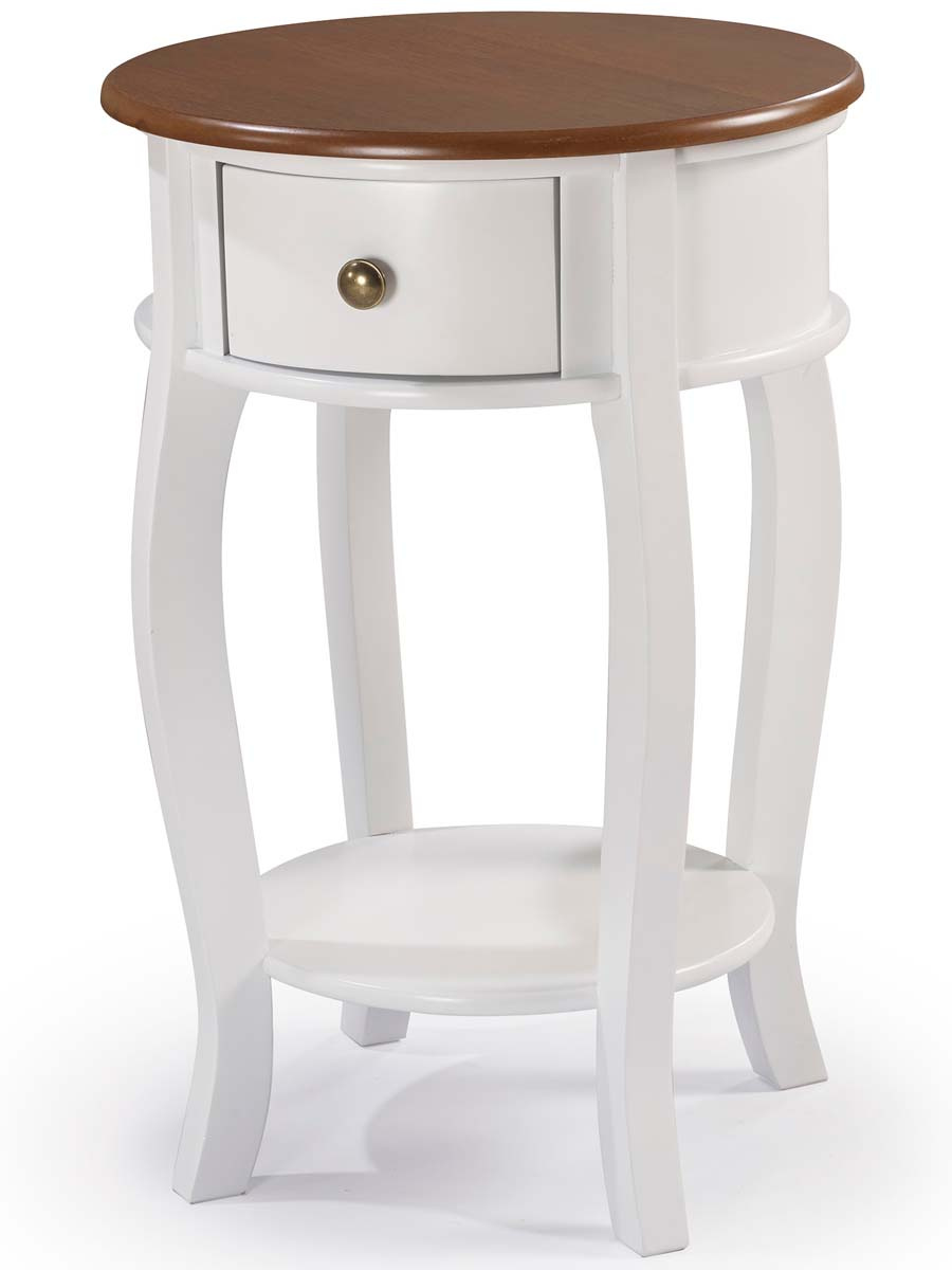 Mesa De Apoio Lateral Redona Com Gaveta 73 x 49 x 49 cm (A x L x P)  - Branco Imbuia Glazer 