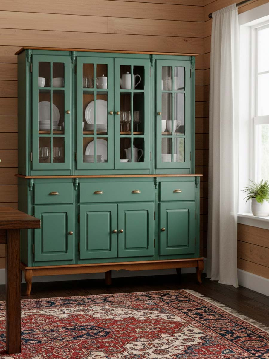 Arca Oratório Hanover 4 Portas Pés Luis XV 205 x 175 x 45 cm (A x L x P) - Cor Verde Musgo - Imbuia Glazer