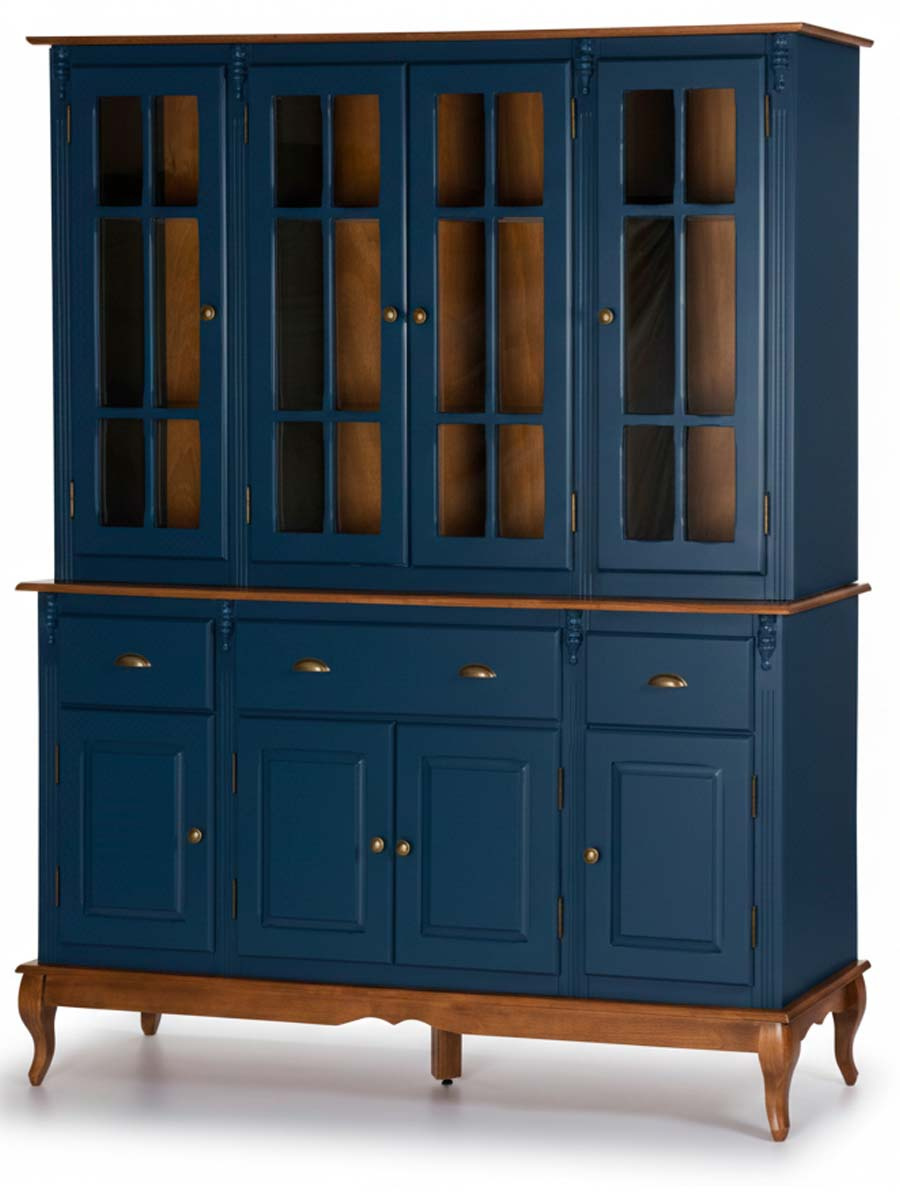 Arca Oratório Hanover 4 Portas Pés Luis XV 205 x 175 x 45 cm (A x L x P) - Cor Azul Petróleo - Imbuia Glazer