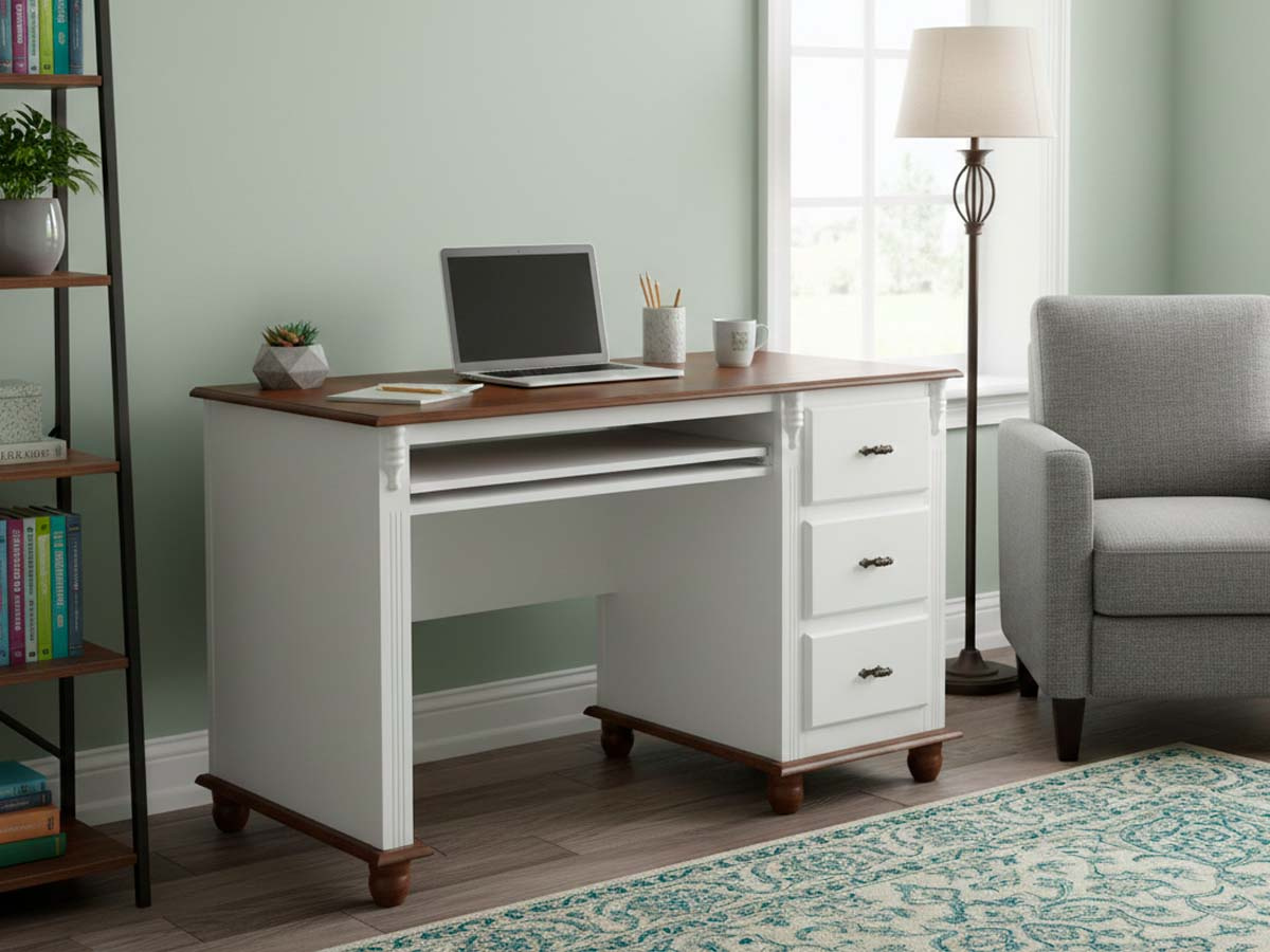 Escrivaninha Linz 3 Gavetas 80 x 132 x 50 cm (A x L x P) - Cor Branco - Imbuia Glazer 