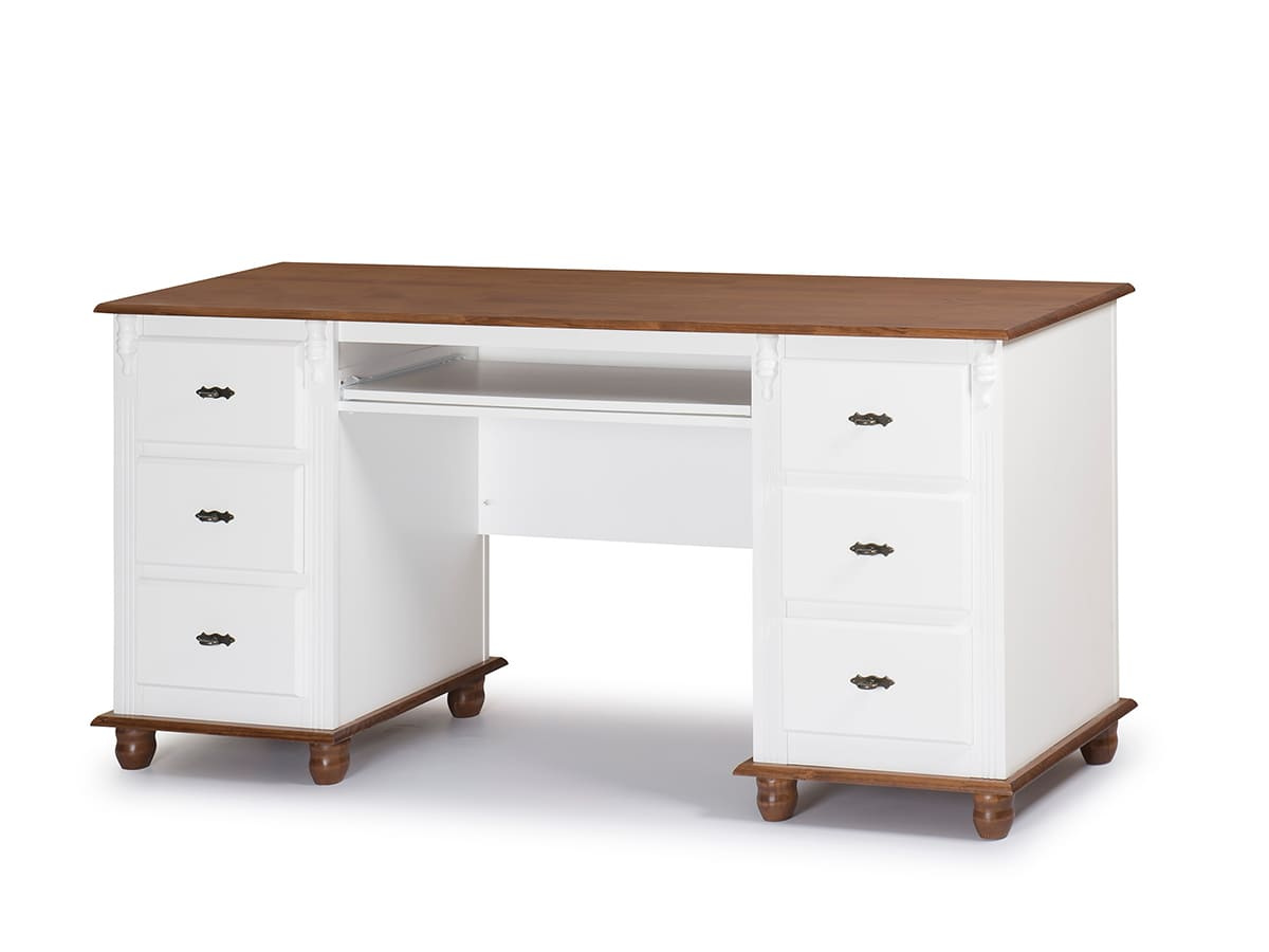 Escrivaninha Linz 6 Gavetas 80 x 176 x 50 cm (A x L x P) Cor Branco - Imbuia Glazer