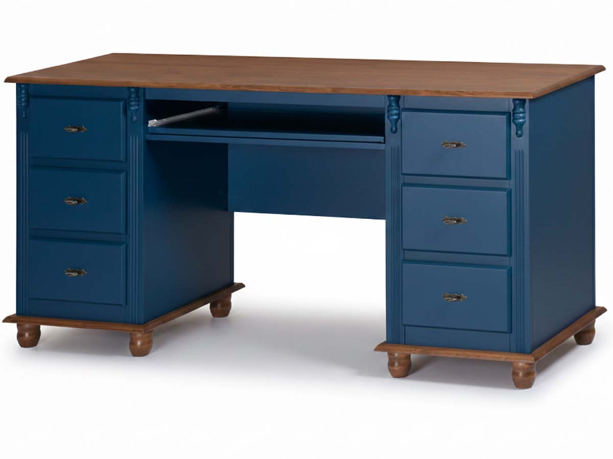 Escrivaninha Linz 6 Gavetas 80 x 176 x 50 cm (A x L x P) Cor Azul Petróleo - Imbuia Glazer
