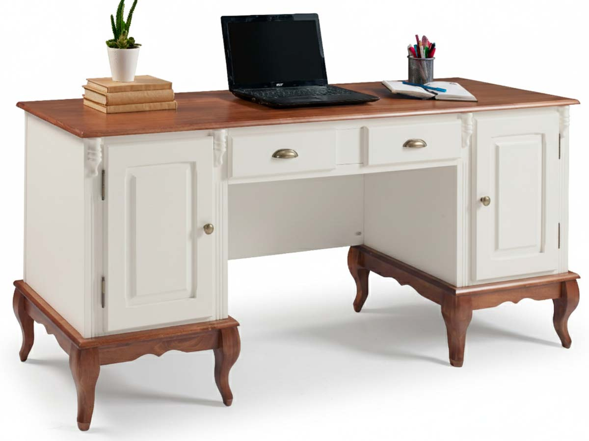 Escrivaninha 2 Portas 2 Gavetas Pés Luis XV Linz Móveis 80 x 176 x 50 cm (A x L x P) - Cor Offwhite - Imbuia Glazer 
