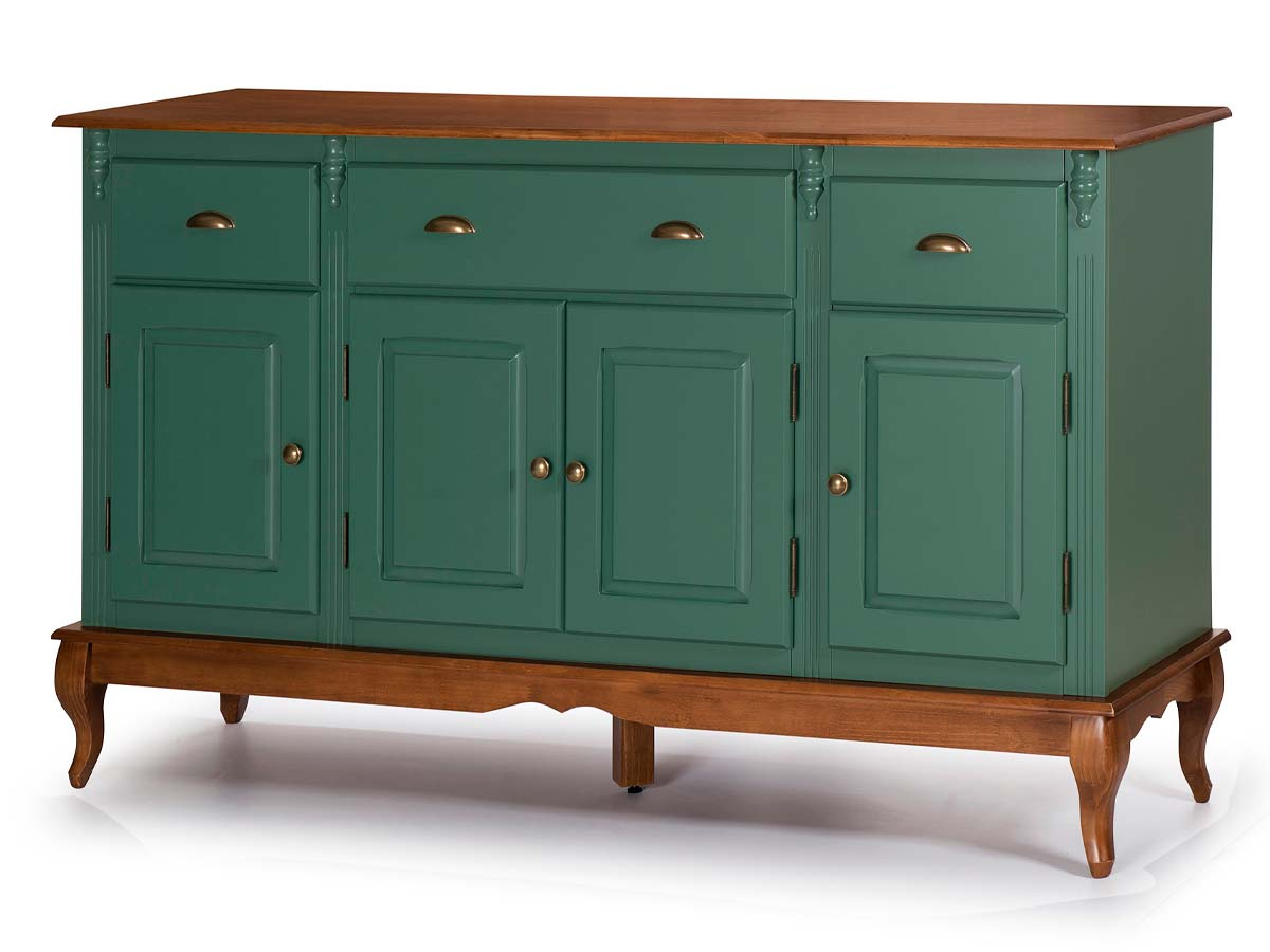 Balcão De Madeira 4 Portas Hanover Pés Luis XV 99 x 175 x 45 cm (A x L x P) - Cor Verde Musgo - Imbuia Glazer