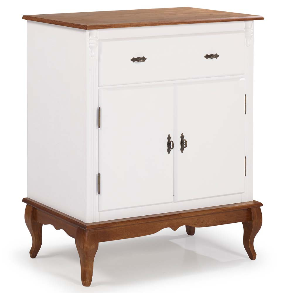 Balcão Linz Com Pés Luis XV 2 Portas 1 Gaveta  99 x 90 x 45 cm (A x L x P) - Cor Imbuia Glazer - Branco