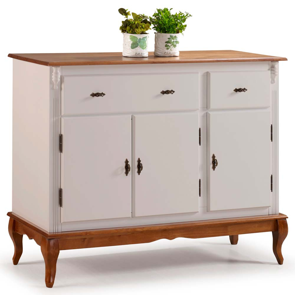 Balcão Linz 3 Portas Pés Luis XV 99 x 132 x 45 cm (A x L x P) - Cor Offwhite e Imbuia Glazer