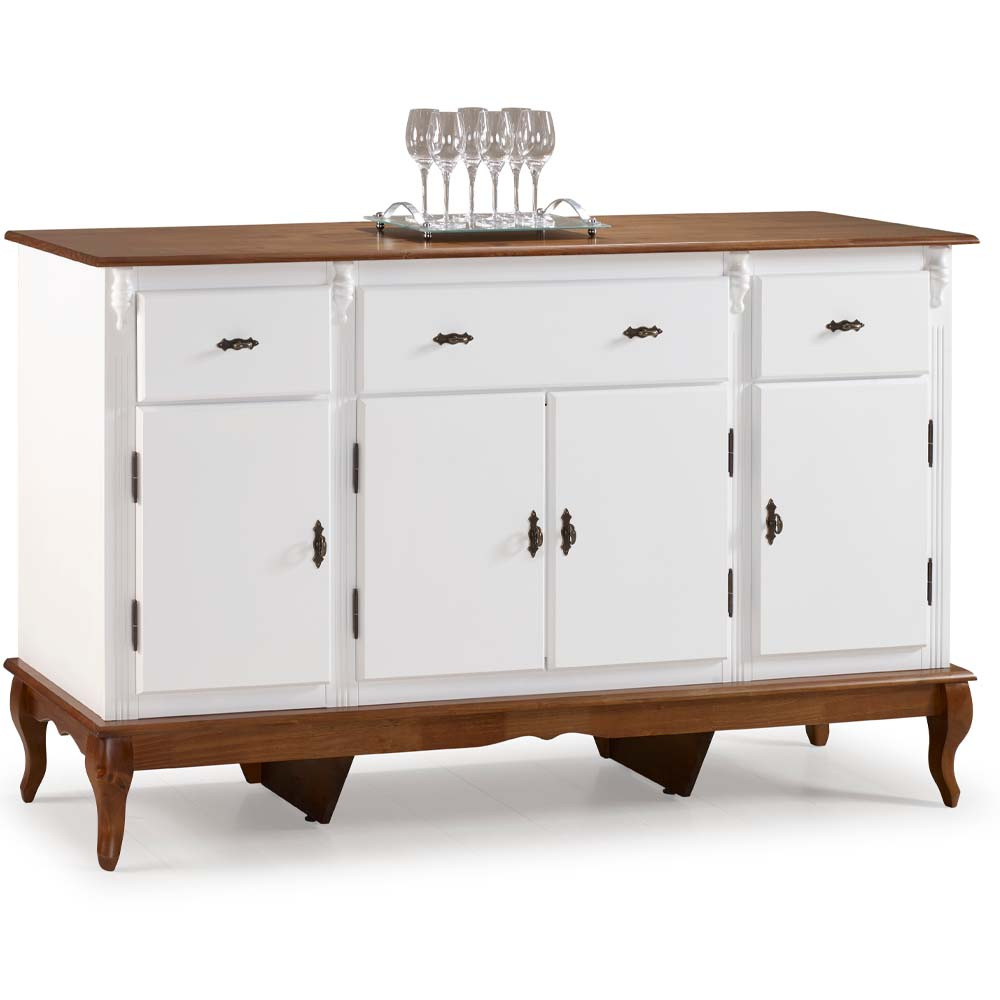 Balcão Linz 4 Portas Pés Luis XV 99 x 175 x 45 cm (A x L x P) - Cor Branco e Imbuia Glazer