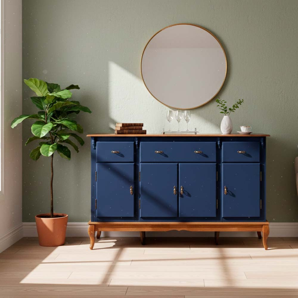 Balcão Linz Pés 4 Portas Luis XV 99 x 175 x 45 cm (A x L x P) - Cor Azul Petróleo e Imbuia Glazer