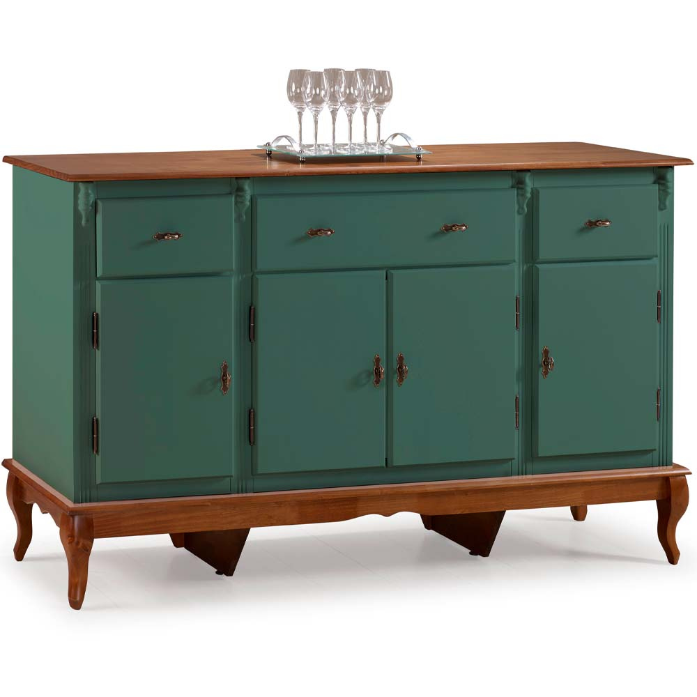 Balcão Linz 4 Portas Pés Luis XV 99 x 175 x 45 cm (A x L x P) - Cor Verde Musgo e Imbuia Glazer