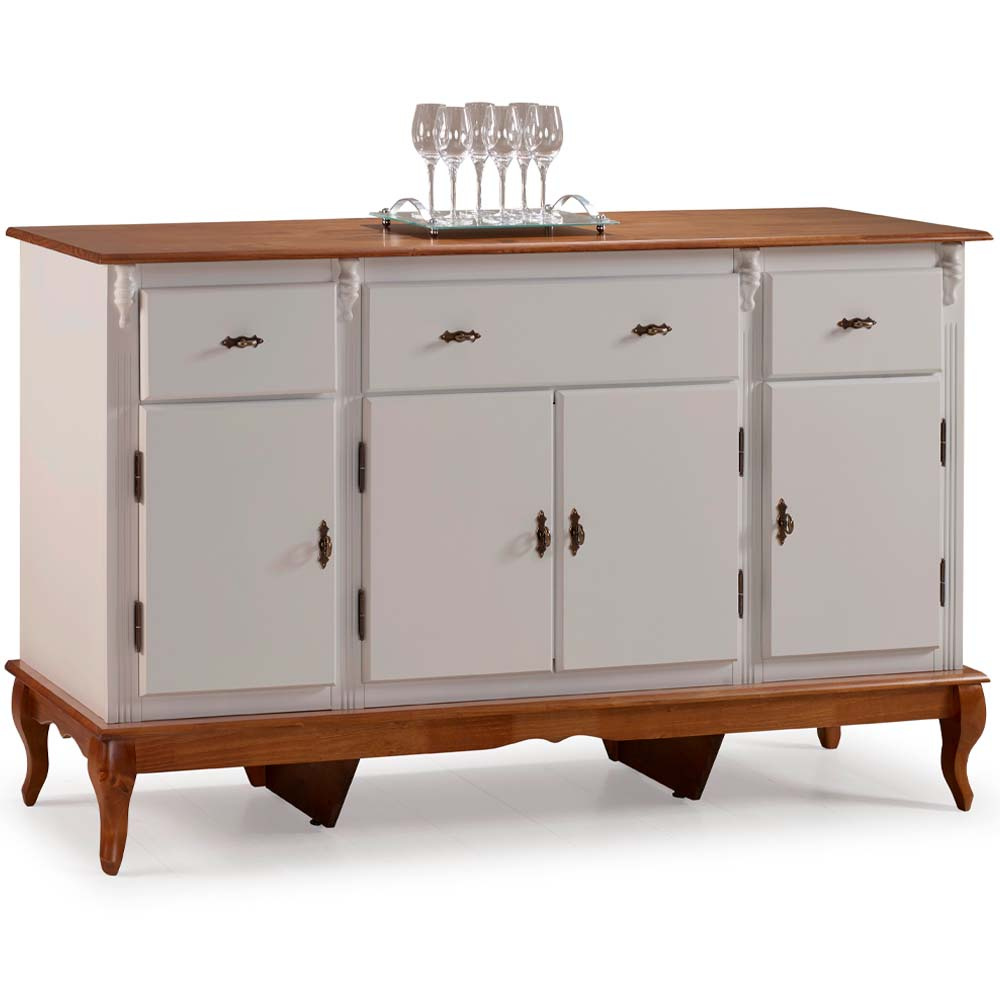 Balcão Linz 4 Portas Pés Luis XV 99 x 175 x 45 cm (A x L x P) - Cor Offwhite e Imbuia Glazer