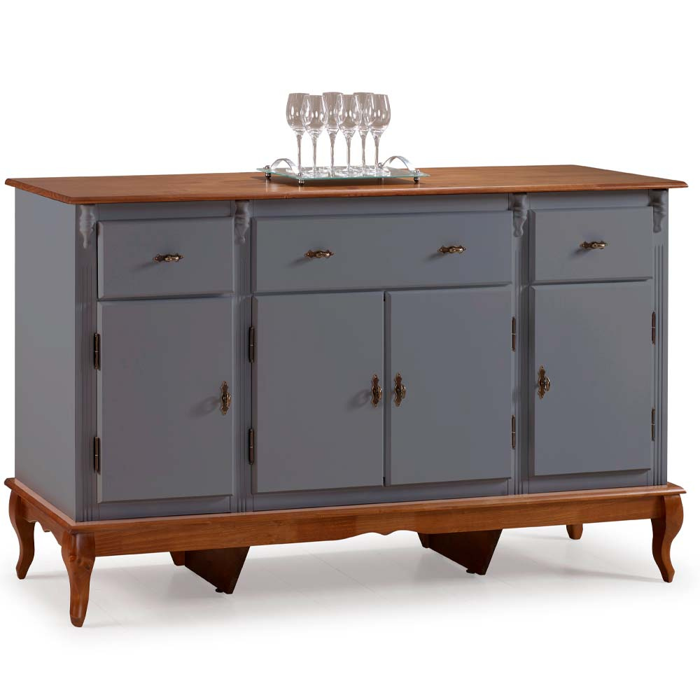 Balcão Linz 4 Portas Pés Luis XV 99 x 175 x 45 cm (A x L x P) - Cor Cinza Escuro e Imbuia Glazer