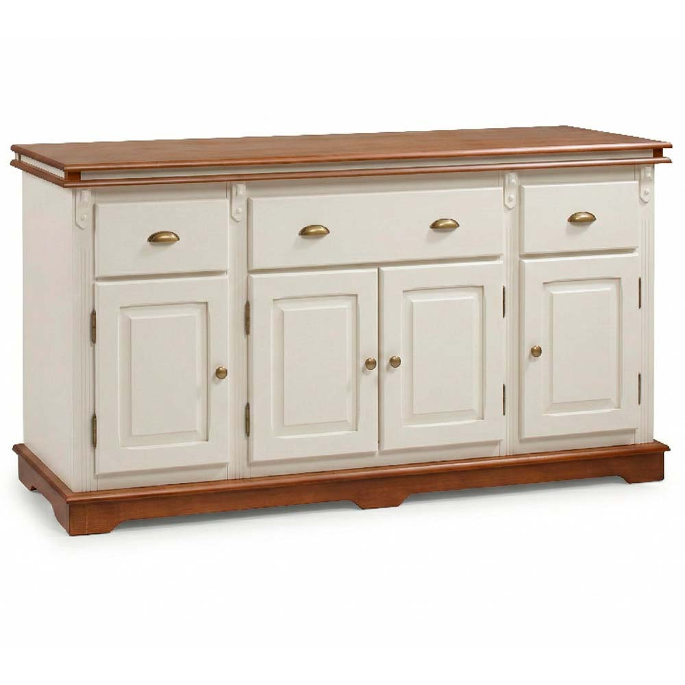 Balcão Manchester 4 portas 3 Gavetas 89 x 175 x 45 cm (A x L x P) - Cor Offwhite - Imbuia Glazer 