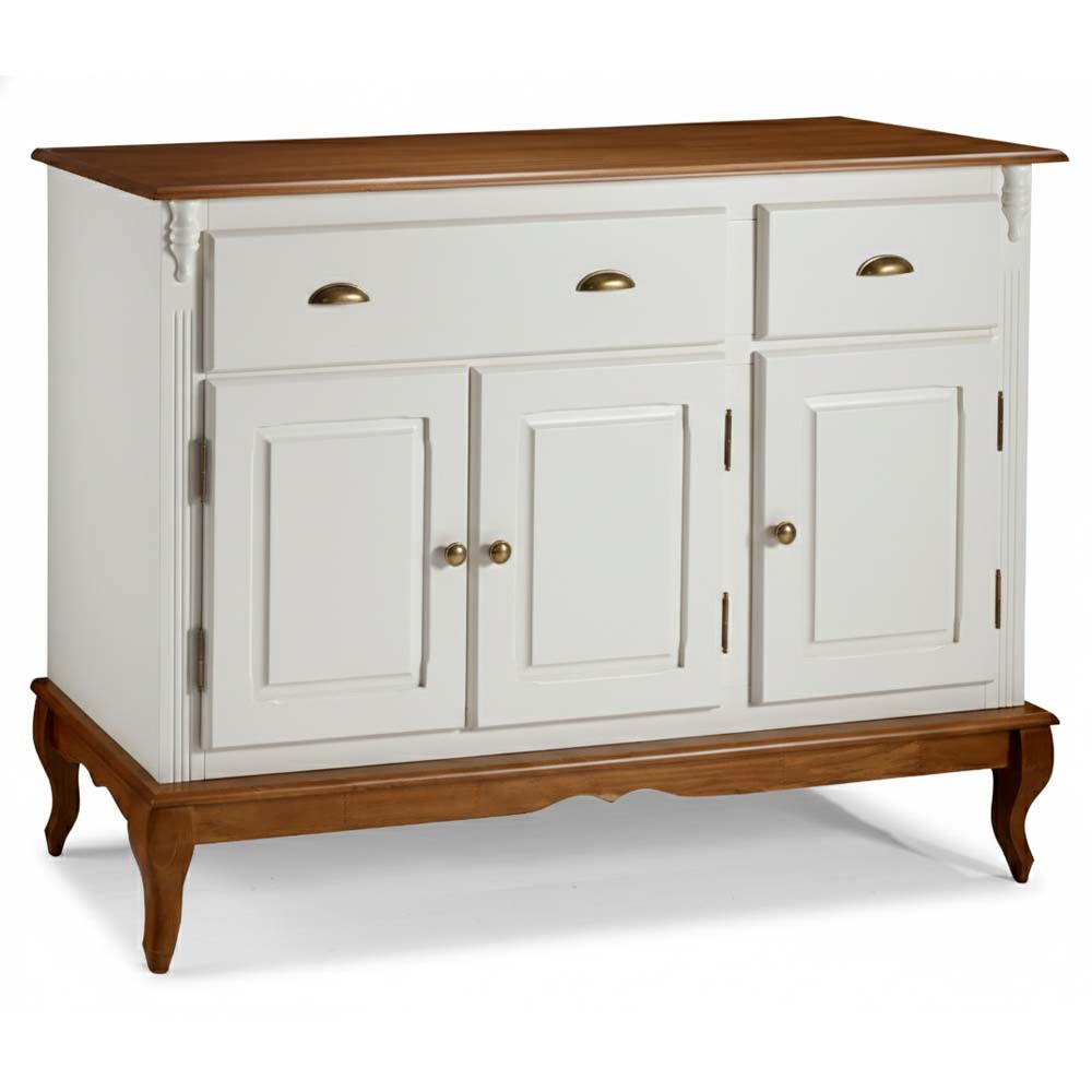 Balcão Hanover 3 Portas 2 Gavetas Pés Luis XV 99 x 132 x 45 cm (A x L x P) - Cor Branco - Imbuia Glazer 