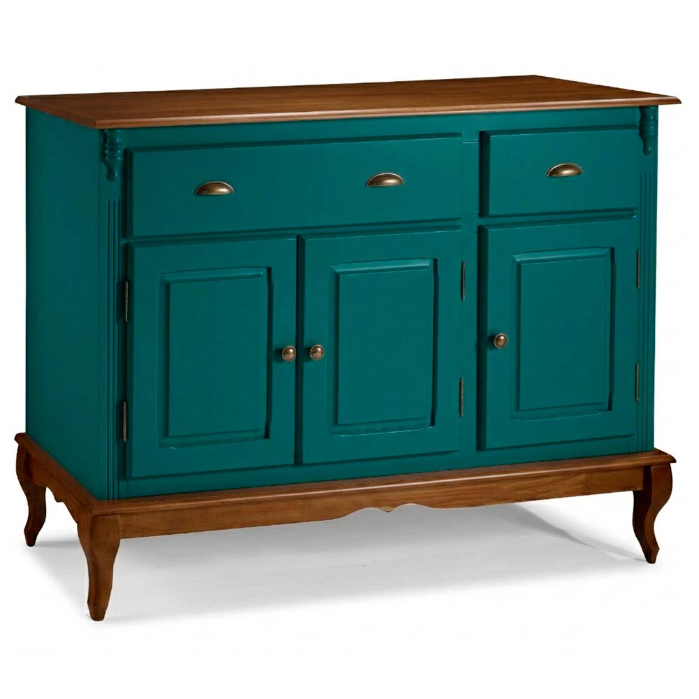 Balcão Hanover 3 Portas 2 Gavetas Pés Luis XV 99 x 132 x 45 cm (A x L x P) - Cor Verde Musgo - Imbuia Glazer 