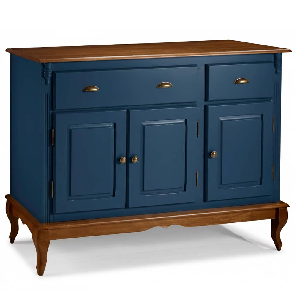 Balcão Hanover 3 Portas 2 Gavetas Pés Luis XV 99 x 132 x 45 cm (A x L x P) - Cor Azul Petróleo - Imbuia Glazer 