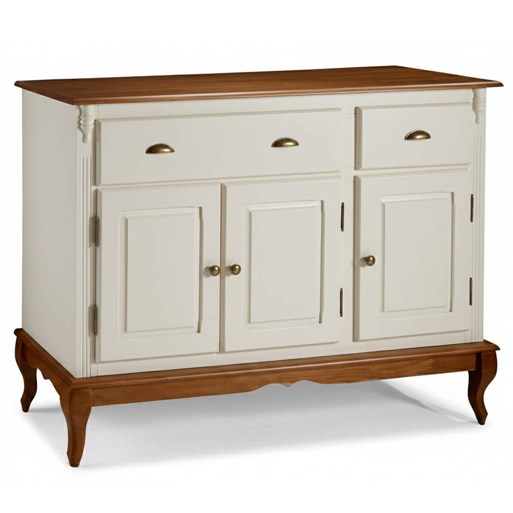 Balcão Hanover 3 Portas 2 Gavetas Pés Luis XV 99 x 132 x 45 cm (A x L x P) - Cor Offwhite - Imbuia Glazer 