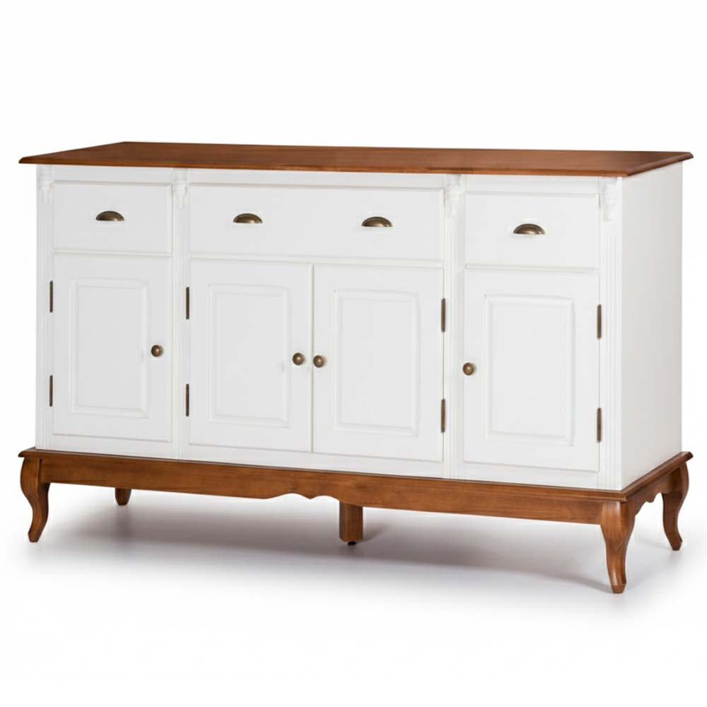 Balcão Hanover 4 Portas 3 Gavetas Pés Luis XV 99 x 175 x 45 cm (A x L x P) - Cor Offwhite - Imbuia Glazer