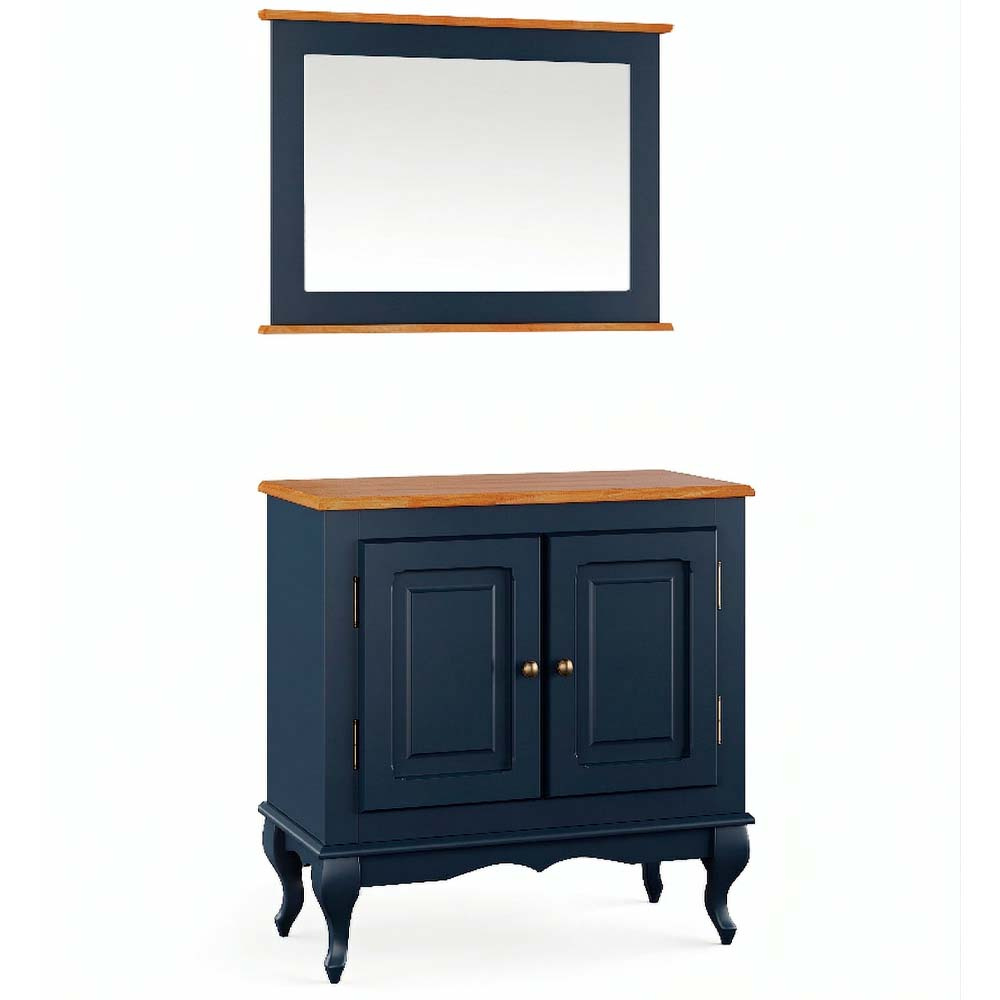 Balcão Para Banheiro Com Espelho Pés Luis XV 2 Portas Dalia 81 x 80 x 40 cm (A x L x P) - Cor Azul Petróleo/Imbuia Glazer