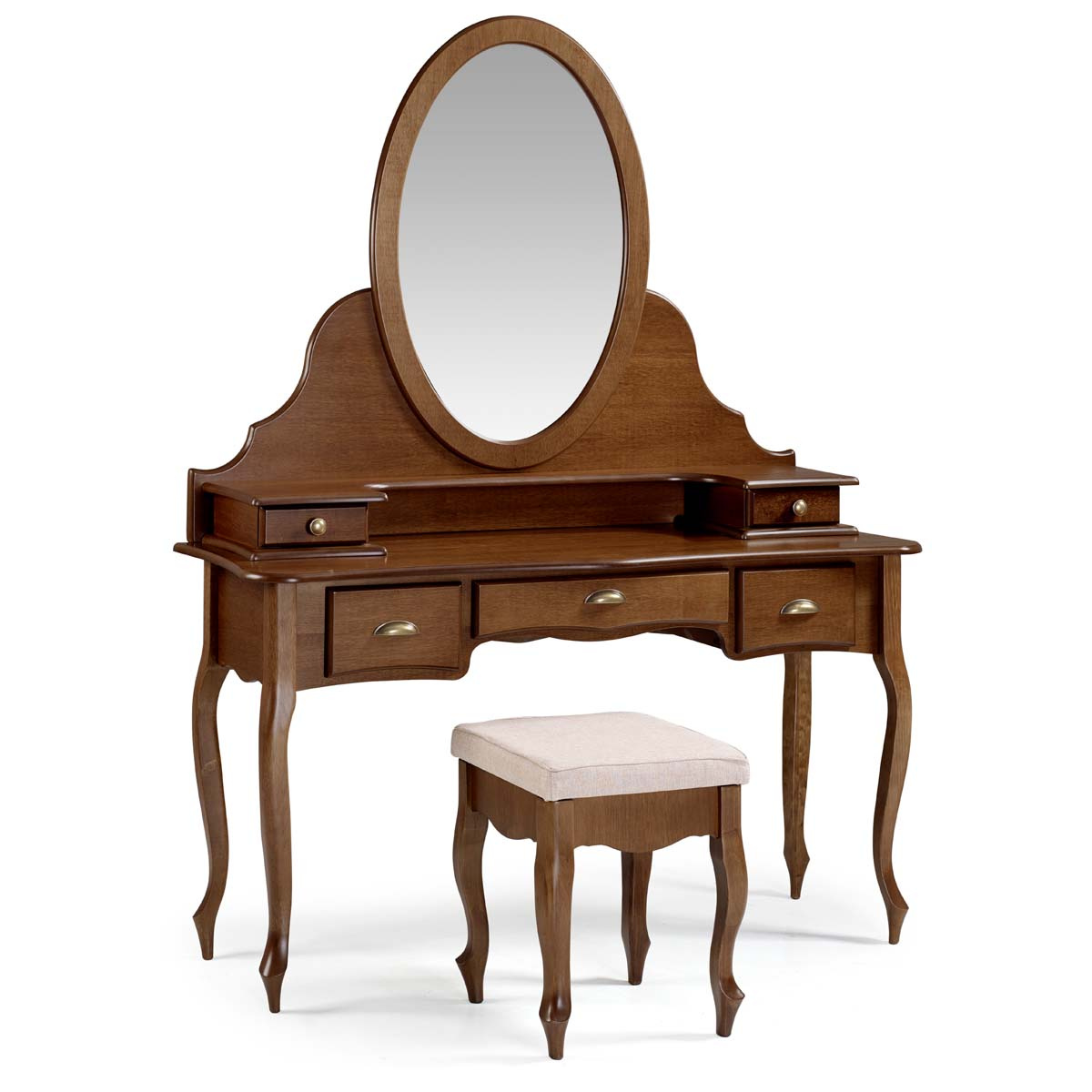 Penteadeira Louvre Com Banqueta Pés Luis XV 177 x 136 x 45 cm (A x L x P) - Cor Imbuia Glazer 