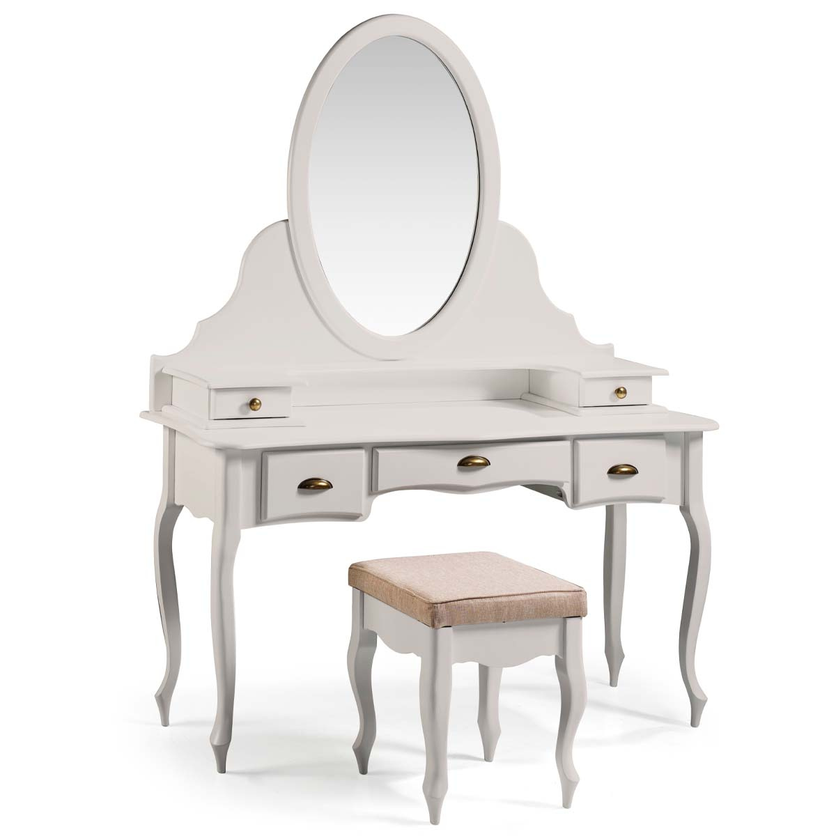 Penteadeira Louvre Com Banqueta Pés Luis XV 177 x 136 x 45 cm (A x L x P) - Cor Offwhite