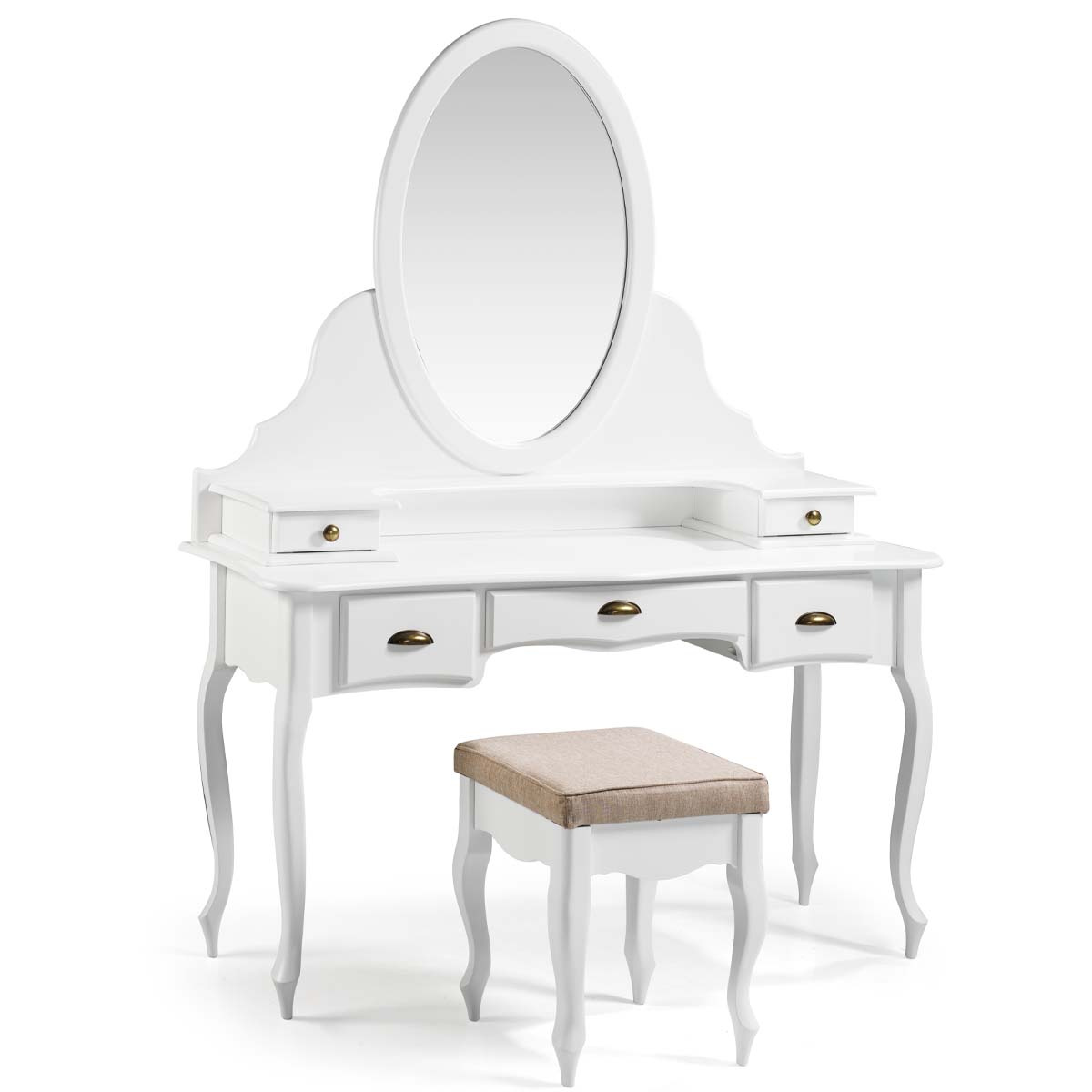 Penteadeira Louvre Com Banqueta Pés Luis XV 177 x 136 x 45 cm (A x L x P) - Cor Branco