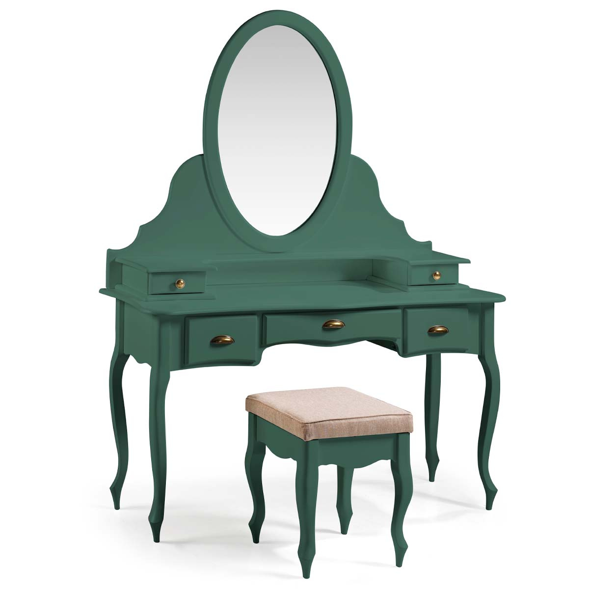 Penteadeira Louvre Com Banqueta Pés Luis XV 177 x 136 x 45 cm (A x L x P) - Cor Verde Musgo 