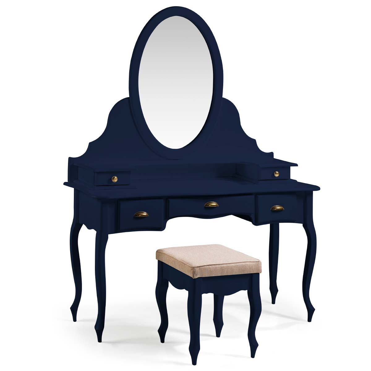 Penteadeira Louvre Com Banqueta Pés Luis XV 177 x 136 x 45 cm (A x L x P) - Cor Azul Petróleo 