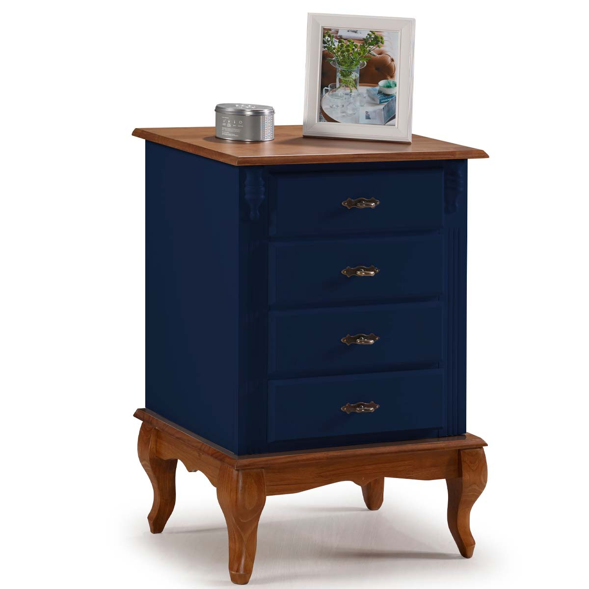 Mesa De Cabeceira Linz Pés Luis XV 80 x 53 x 40 cm (A x L x P) - Cor Azul Petróleo - Imbuia Glazer 